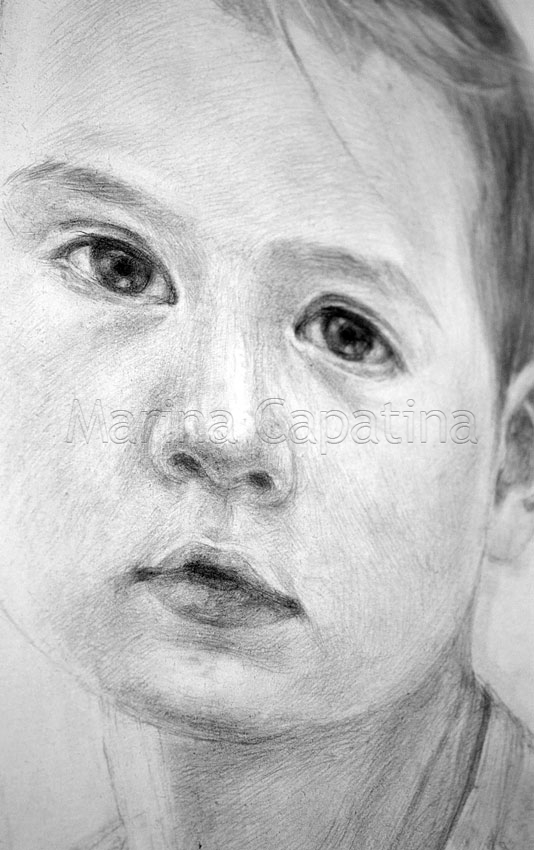 detaliu Portret de copil, desen in creion