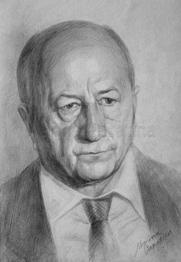 Troubled dictator alley Portret de barbat, desen in creion - Pictor Marina Capaţîna