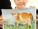Grup 6 8 ani Pictura tempera Vaca Iulia 130x98 Atelier de pictura si desen, 6 8 ani