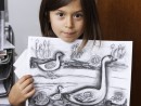 Grup 8 10 ani Desen carbune Lebede si rate Maria 130x98 Atelier de pictura si desen, 8 10 ani