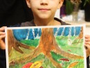 Grup 8 10 ani Pictura tempera Ciuperci si frunze Matei 130x98 Atelier de pictura si desen, 8 10 ani