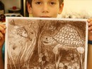Grup 6 8 ani Desen sepia Broasca testoasa Leonard 130x98 Atelier de pictura si desen, 6 8 ani