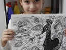 Grup 8 10 ani Desen Penita Paun Daria . 130x98 Atelier de pictura si desen, 8 10 ani
