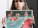 Grup Animale Desen pastel cretat Familie flamingo Miruna 130x98 Atelier de pictura si desen, 10 14 ani