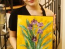 Grup Ulei Floare cu fundal colorat Pictura in ulei pe panza Briana 130x98 Atelier de pictura si desen, 10 14 ani