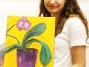 Grup Ulei Pictura in ulei Floare cu fundal colorat Anastasia 130x98 Atelier de pictura si desen, 10 14 ani